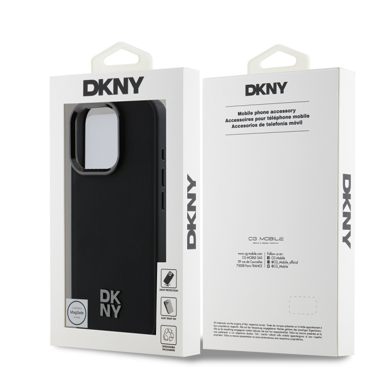 DKNY PU Leather Stack Logo Magsafe Zadný Kryt pre iPhone 16 Pro Black