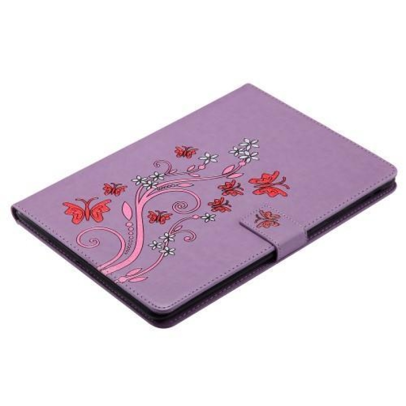 Motýlie PU kožené puzdro na iPad Air - fialové