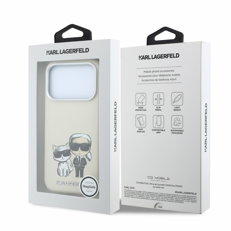 Karl Lagerfeld PU Semi Wrap Smooth Sketch Bodies Magsafe zadný kryt pre iPhone 18 Pro, béžový