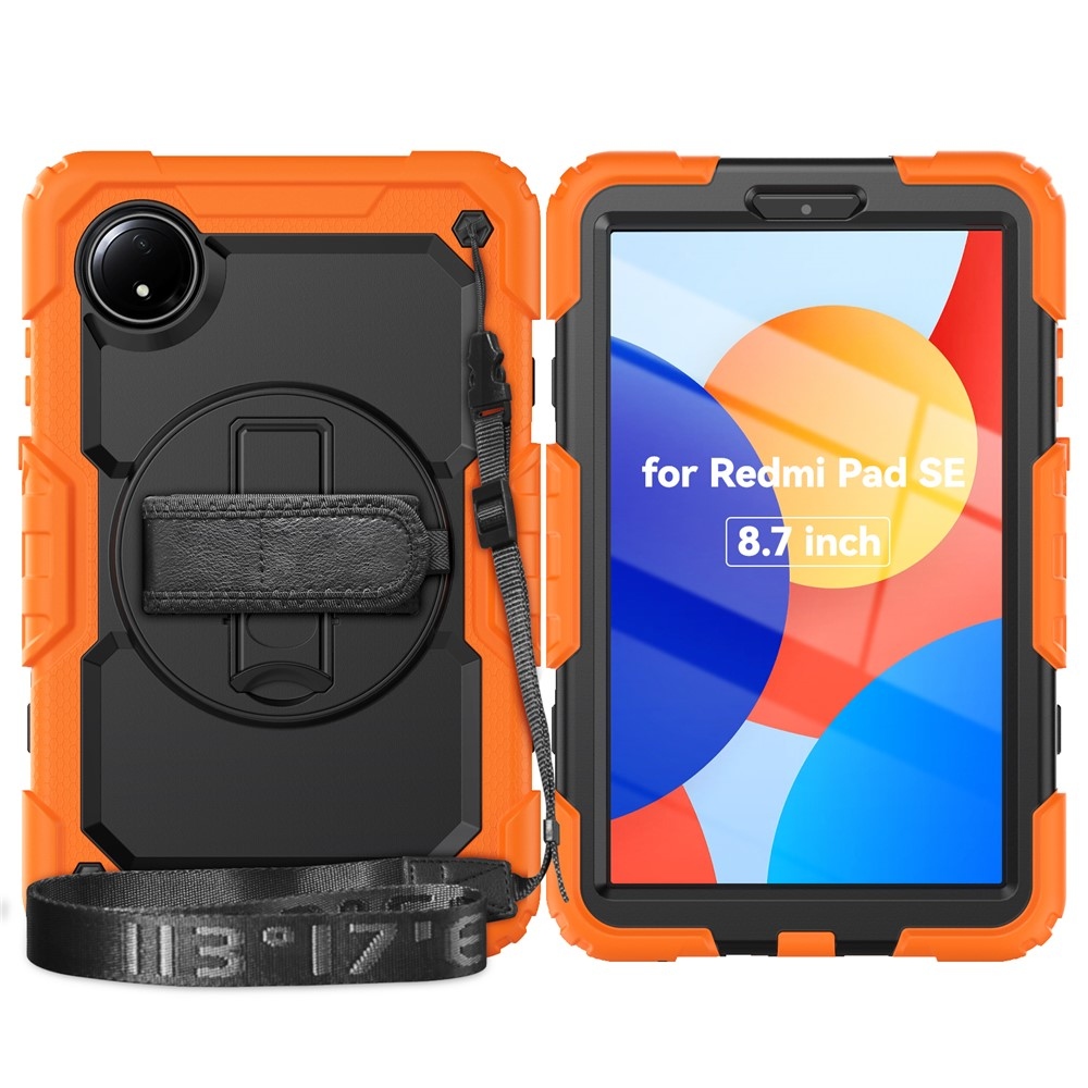 Strap odolný kryt s držiakom na ruku a ramenným popruhom na Xiaomi Redmi Pad SE 8.7 - oranžový