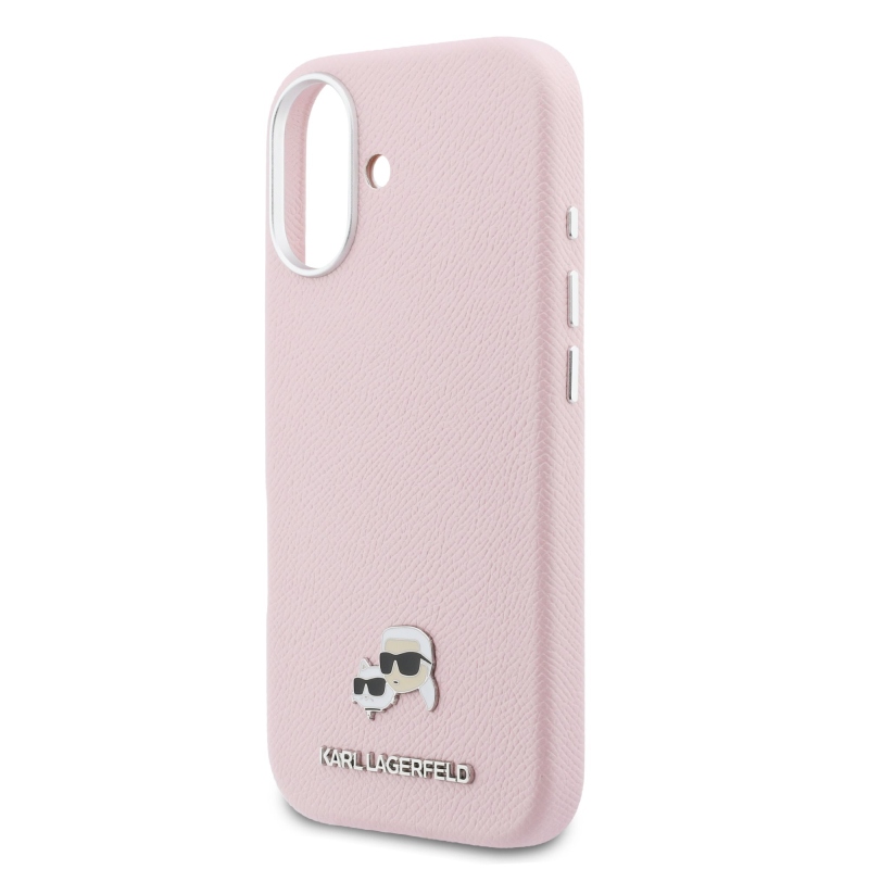 Karl Lagerfeld PU Karl and Choupette Heads Pins MagSafe Back Cover pre iPhone 17 Pink