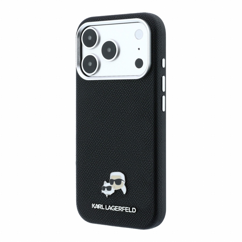 Karl Lagerfeld PU Grained Semi Wrap K&CH Heads Magsafe zadný kryt pre iPhone 18 Pro, čierny