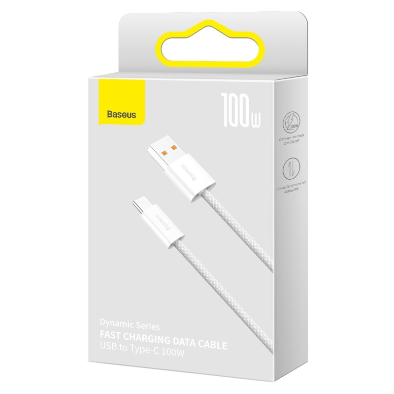 Baseus Dynamic Series Fast Charging Dátový Kábel USB-A - USB-C 100W 2m White