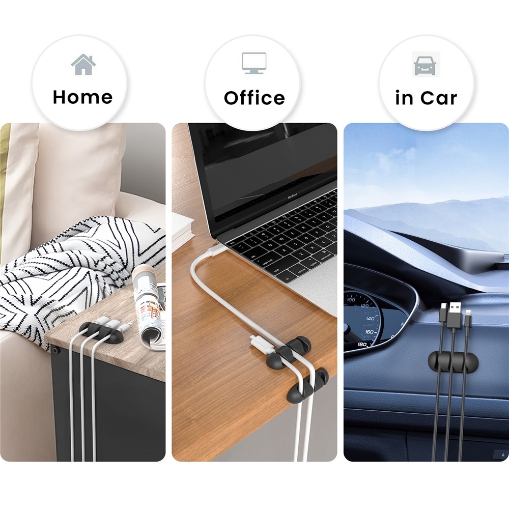 Silikónový držiak káblov s 3 drážkami a samolepiacim uchytením - čierny