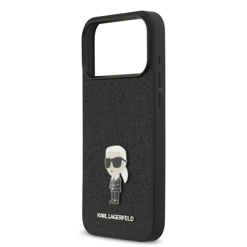 Karl Lagerfeld Fixed Glitter Metal Ikonik Zadný Kryt pre iPhone 17 Pro Max Black