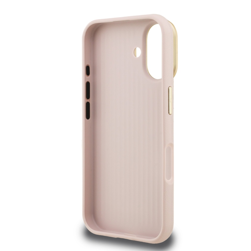 Guess PU Grained 4G Logo Stand Camera Frame Zadný Kryt pre iPhone 16 Pink