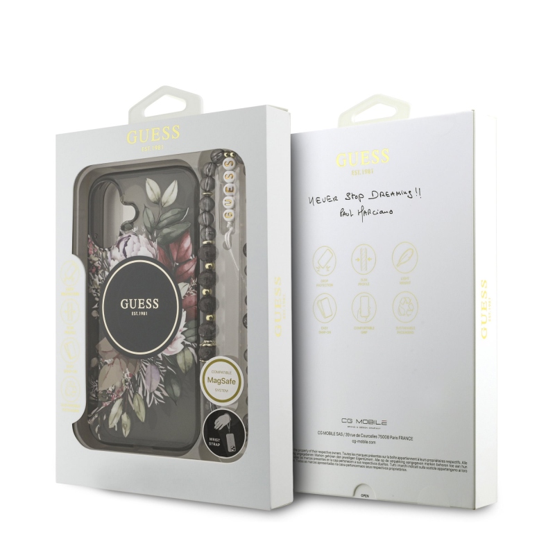 Guess IML Flowers Strap MagSafe zadný kryt pre iPhone 17 Black