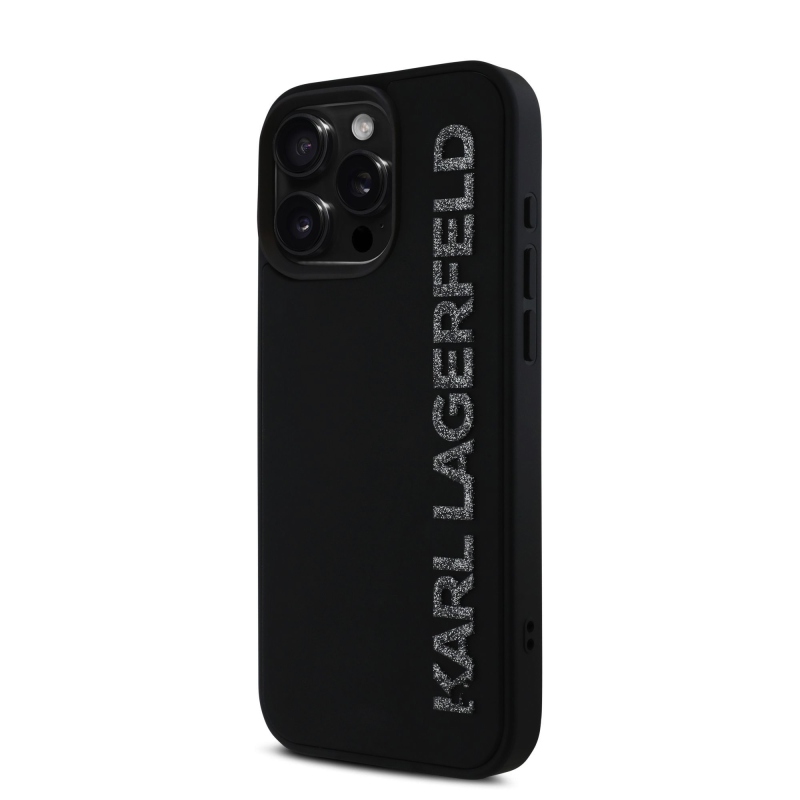 Karl Lagerfeld 3D Rubber Glitter Logo Zadný Kryt pre iPhone 16 Pro Black