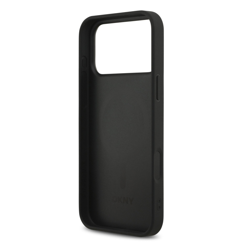 DKNY PU kožený zadný kryt Magsafe so vzorom mriežky pre iPhone 17 Pro Max Black