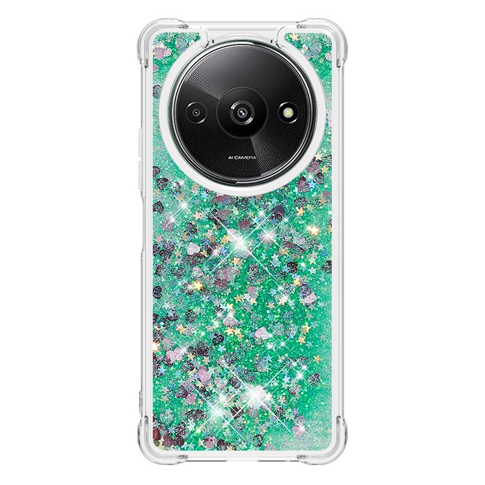 Glitter gélový presýpací obal na Xiaomi Redmi A3 - zelený/srdiečka