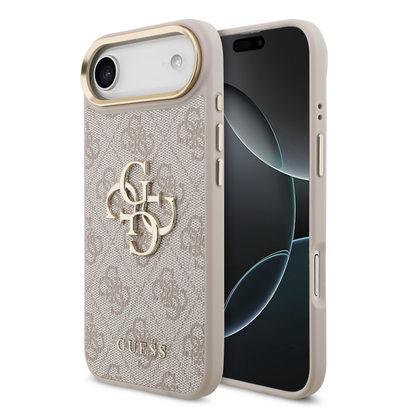 Guess PU kožený 4G kovové logo Gold Frame zadný kryt pre iPhone Air Pink