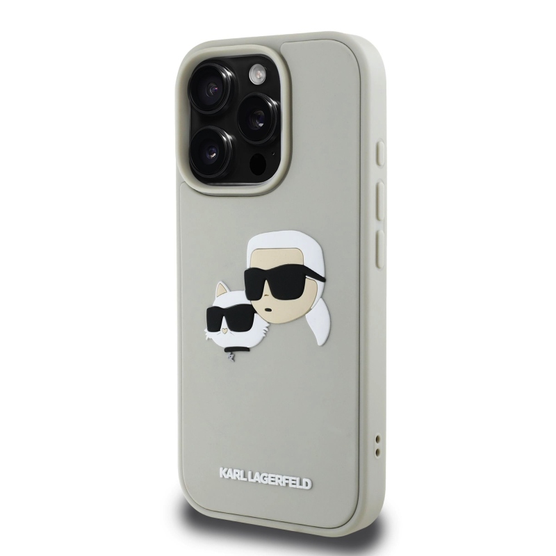 Karl Lagerfeld 3D Rubber Double Heads Zadný Kryt pre iPhone 16 Pro Beige