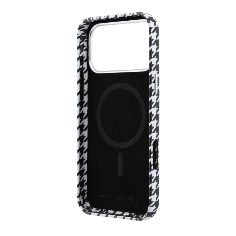 Karl Lagerfeld PU Houndstooth Resin Plate Zadný kryt MagSafe pre iPhone 17 Pro Max Black