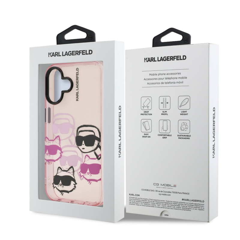 Karl Lagerfeld IML Multi K&CH Heads Zadný Kryt pre iPhone 16 Pink