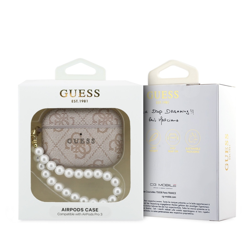 Guess PU 4G Classic Logo Pearl Strap Puzdro pre AirPods Pro 3 Pink