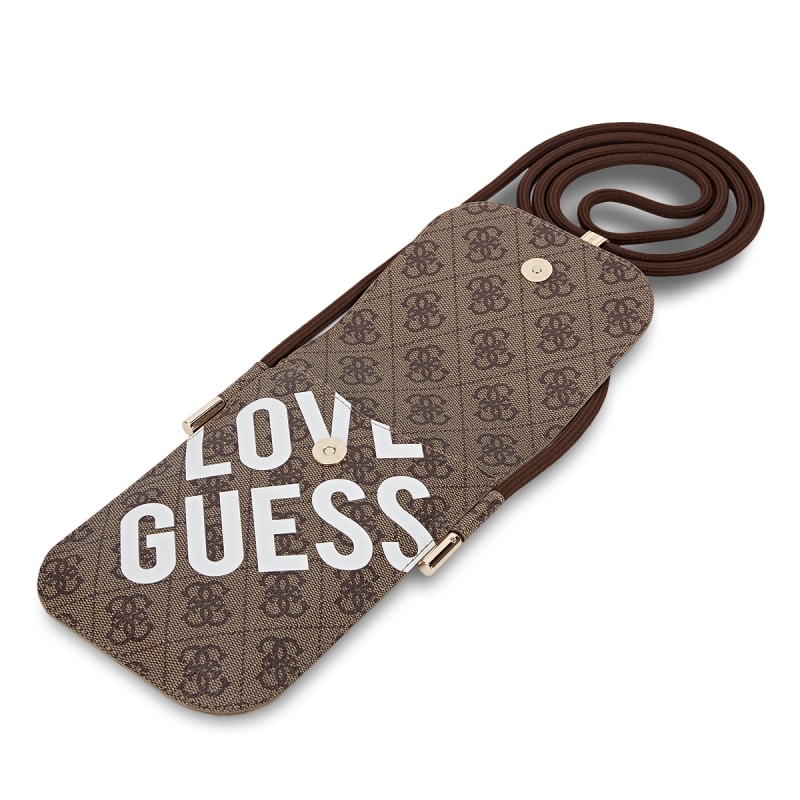 Guess PU 4G Big Love Logo Taška na Telefón Brown