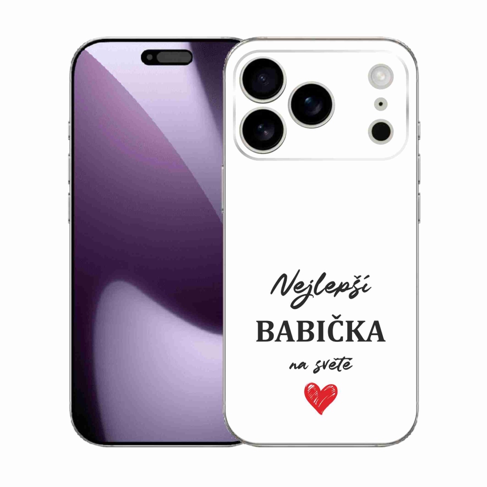 Gélový kryt mmCase na iPhone 17 Pro - najlepšia babička 1 biele pozadie