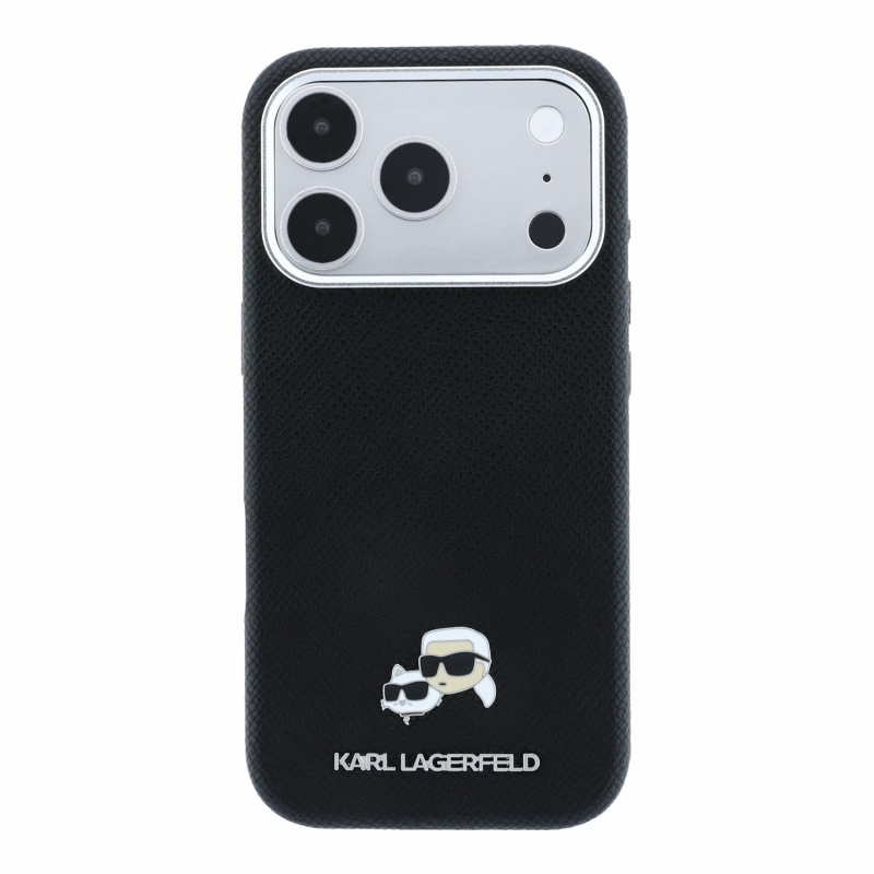 Karl Lagerfeld PU Grained Semi Wrap K&CH Heads Magsafe zadný kryt pre iPhone 18 Pro, čierny