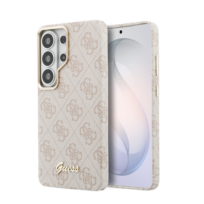 Guess PU 4G Script Metal Logo Magnetický zadný kryt pre Samsung Galaxy S26 Ultra Pink