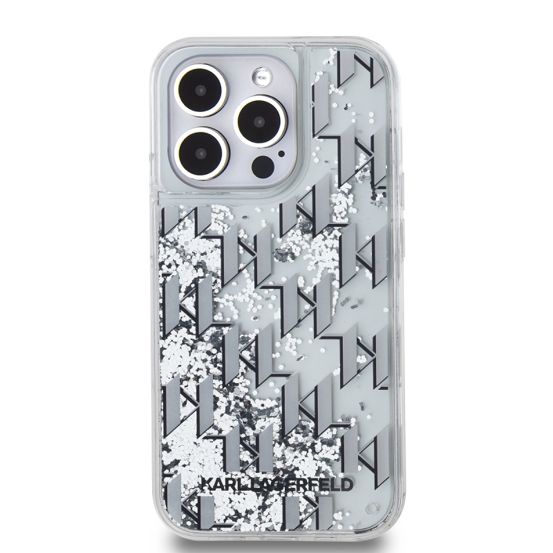 Karl Lagerfeld Liquid Glitter Monogram Gradient Zadný Kryt pre iPhone 14 Pro White