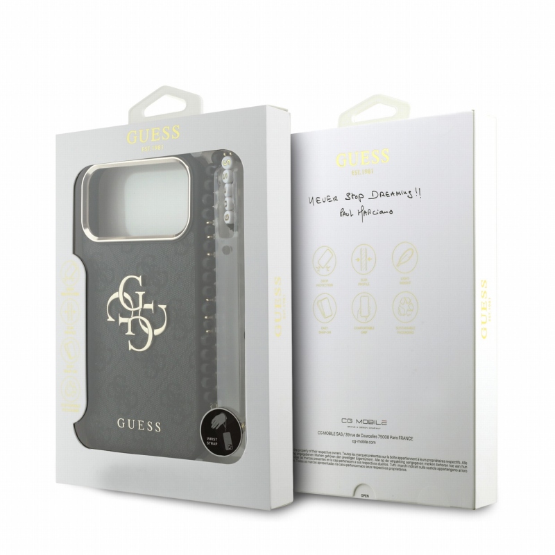 Guess PU 4G Metal Logo Strap – zadný kryt pre iPhone 18 Pro Max – čierny
