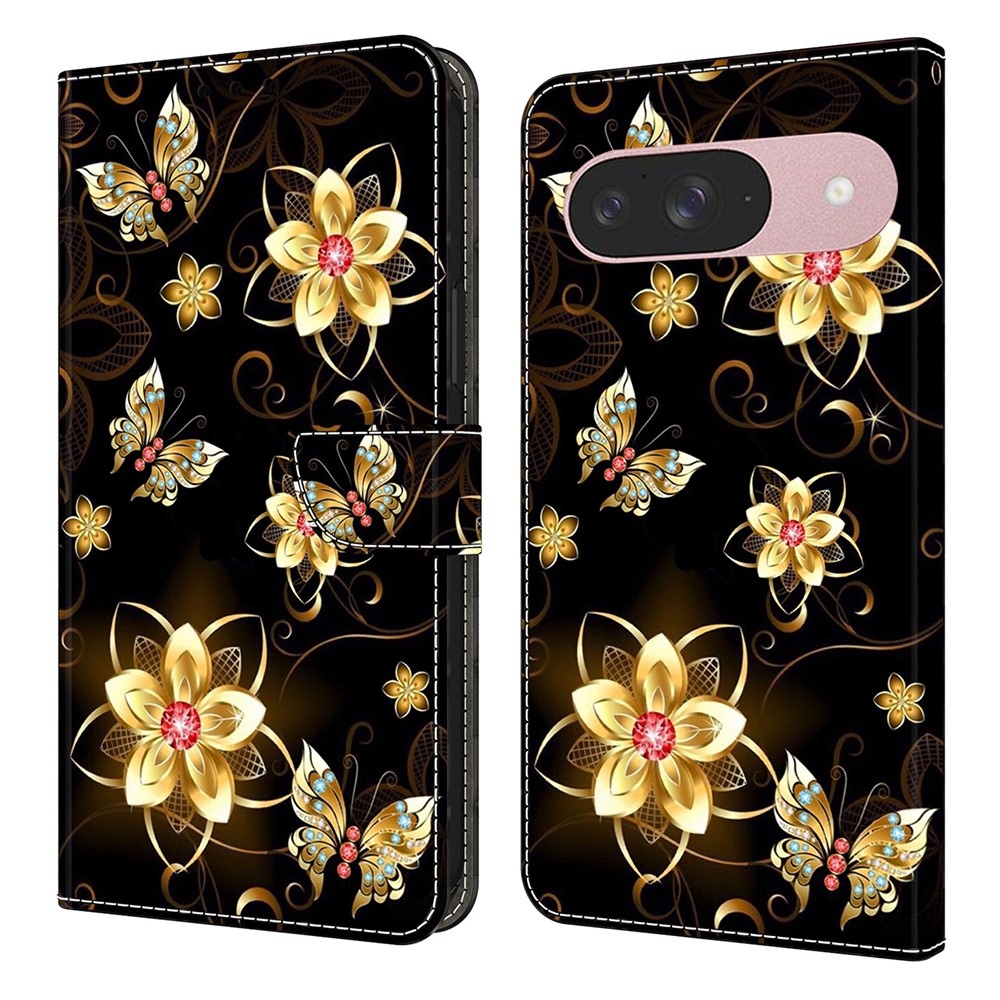 Smooth knižkové puzdro na Google Pixel 10 Pro/Pixel 10 - zlatí motýle a kvety
