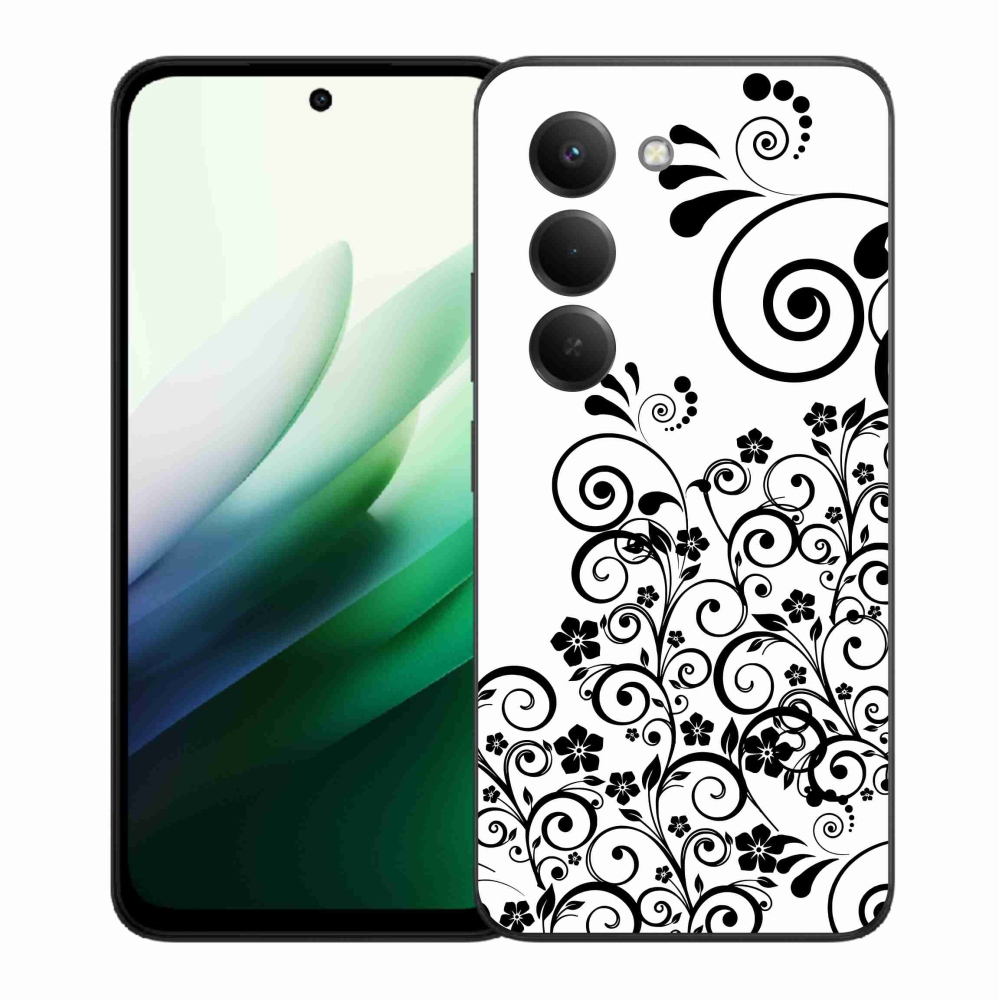 Gélový kryt mmCase na Xiaomi Redmi 15 5G (169mm) - čiernobiele kvetinové vzory