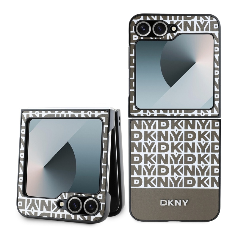 DKNY PU Leather Repeat Pattern Bottom Stripe Zadný Kryt pre Samsung Galaxy Z Flip 6 Brown