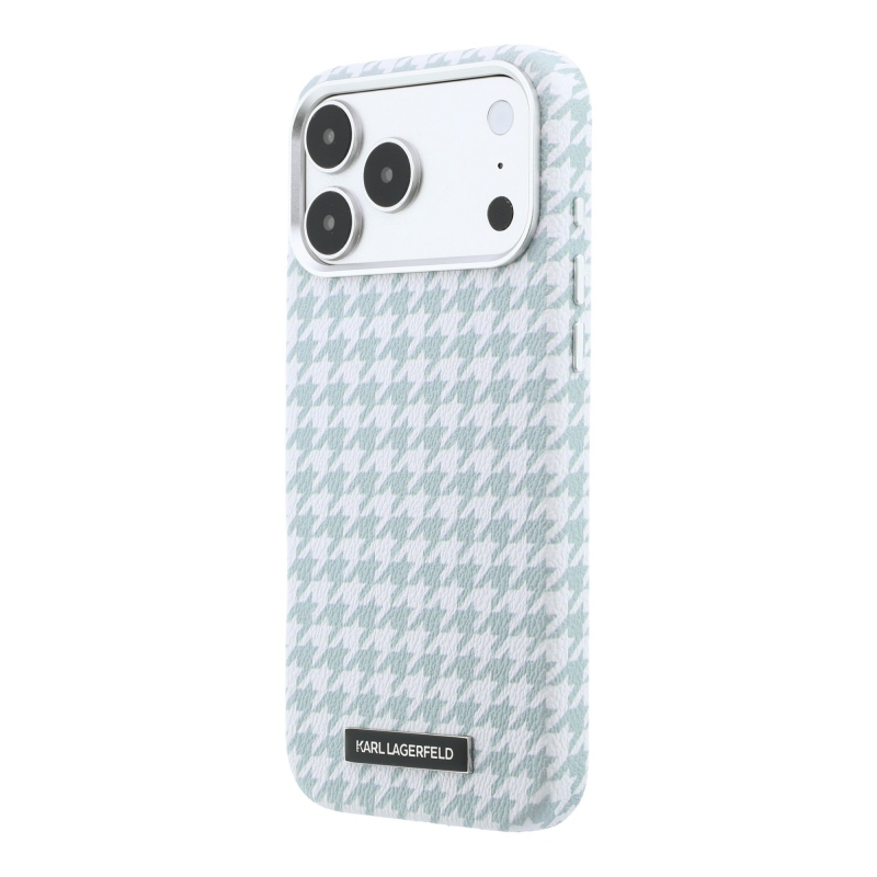 Karl Lagerfeld PU Houndstooth Resin Plate Zadný kryt MagSafe pre iPhone 17 Pro Max Blue