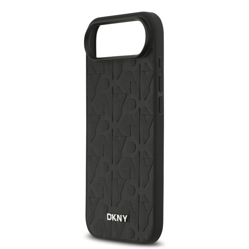 DKNY PU kožený zadný kryt Magsafe so vzorom mriežky pre iPhone Air Black
