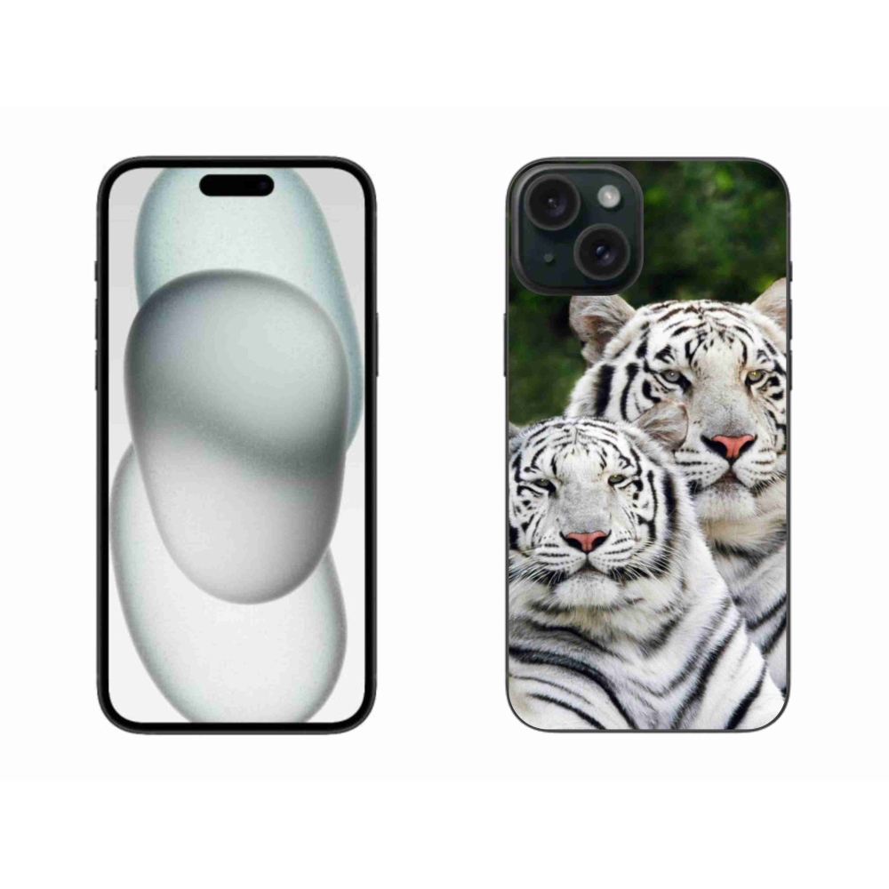 Gélový obal mmCase na iPhone 15 Plus - bieli tigre