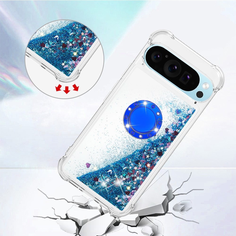 Glitt presýpací gélový obal s krúžkom na prst na Google Pixel 10 - modrý/srdiečka