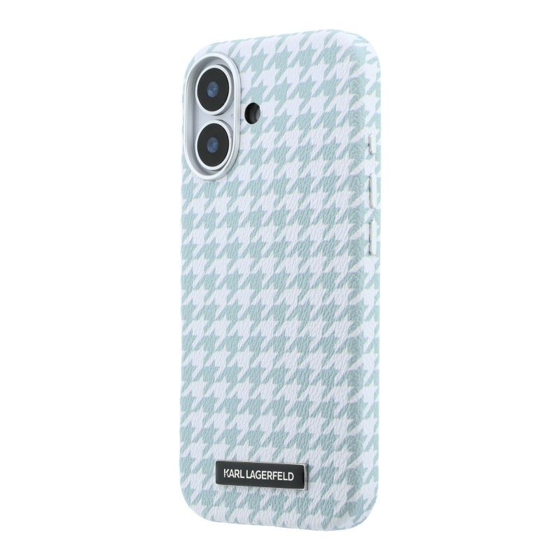 Karl Lagerfeld PU Houndstooth Resin Plate Zadný kryt MagSafe pre iPhone 17 Blue