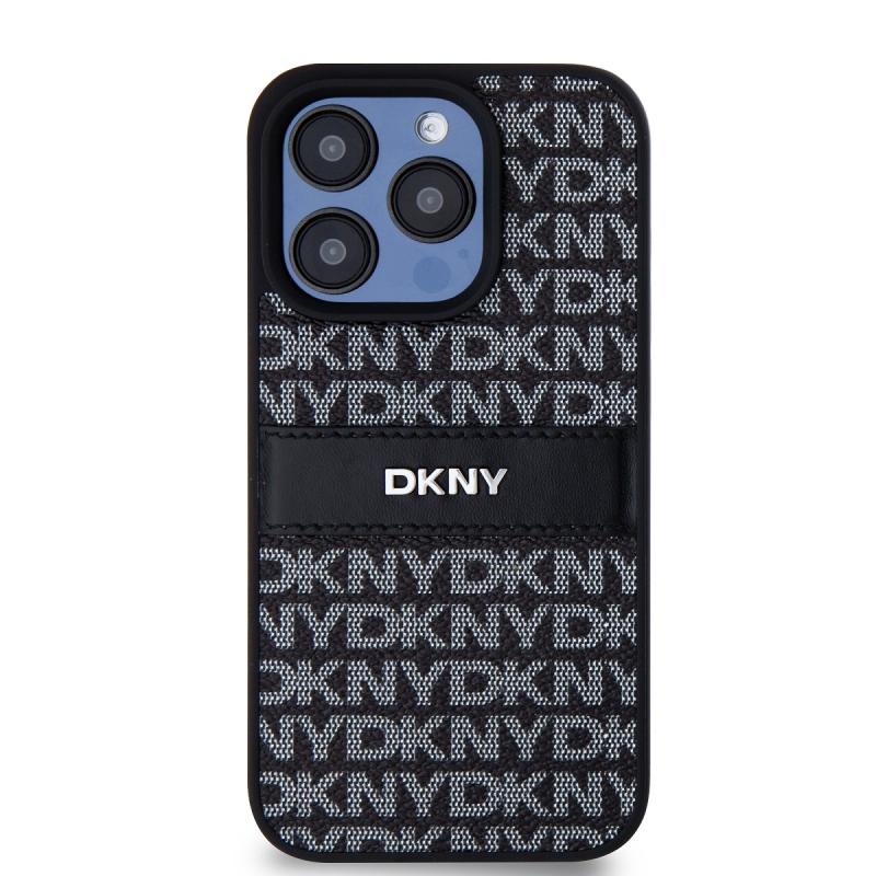 DKNY PU Leather Repeat Pattern Tonal Stripe Zadný Kryt pre iPhone 15 Pro Max Black