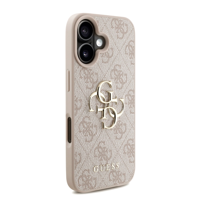Guess PU 4G Metal Logo Strap Zadný Kryt pre iPhone 16 Pink