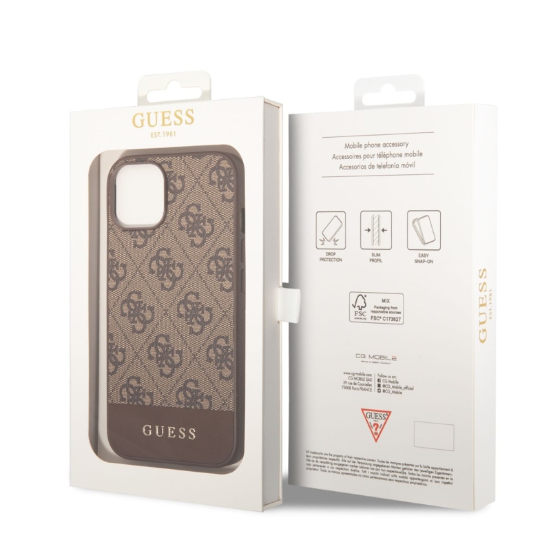 Guess PU 4G Stripe Zadný Kryt pre iPhone 14 Brown