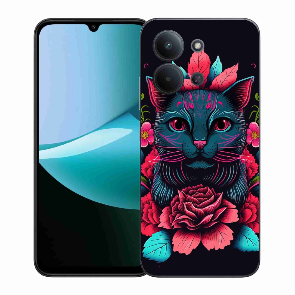 Gélový kryt mmCase na Xiaomi Redmi 15C 4G (171mm)/Poco C85 4G (171mm) - kvety a mačka