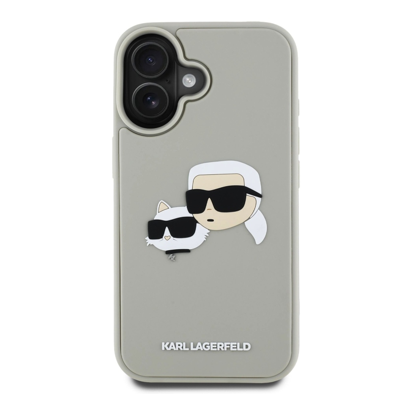 Karl Lagerfeld 3D Rubber Double Heads Zadný Kryt pre iPhone 16 Beige