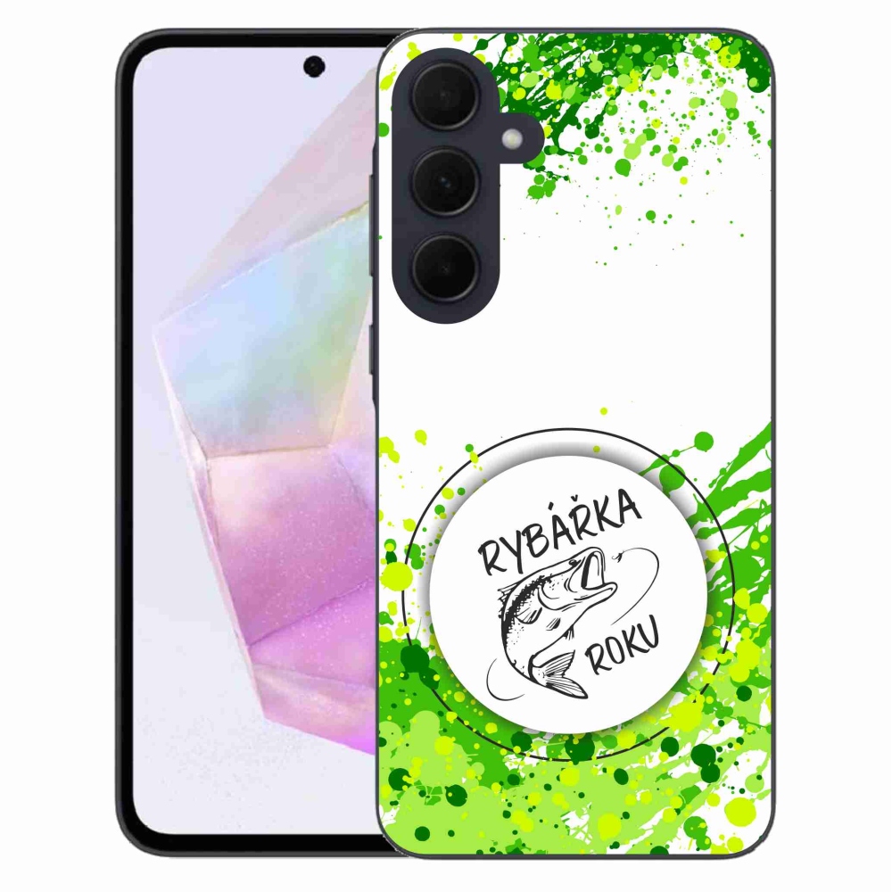 Gélový kryt mmCase na Samsung Galaxy A35 5G - rybárka roku biele pozadie