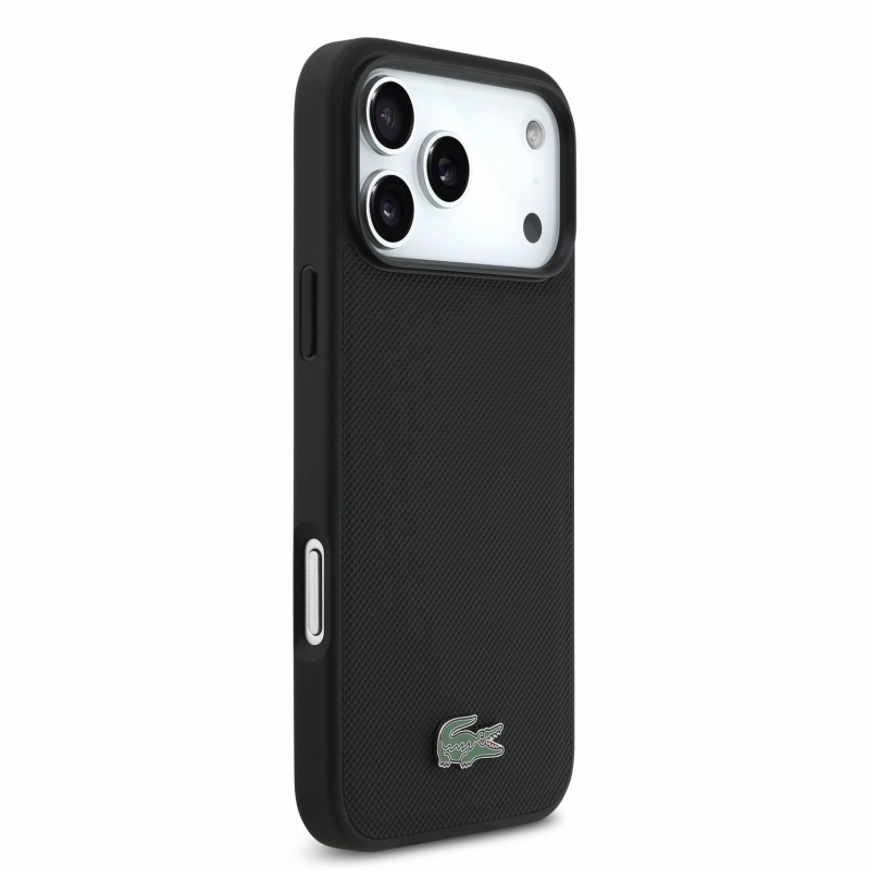 Lacoste PVC Iconic Petit Pique Metal Logo MagSafe zadný kryt pre iPhone 18 Pro Max, čierny