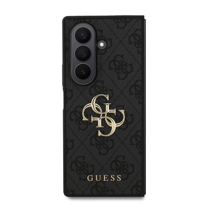 Guess PU 4G Kovový zadný kryt s logom pre Samsung Galaxy Z Fold 7 Grey
