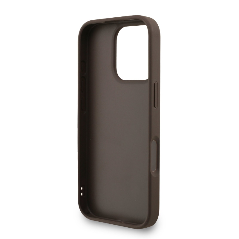 Guess PU 4G Metal Logo Strap Zadný Kryt pre iPhone 16 Pro Brown
