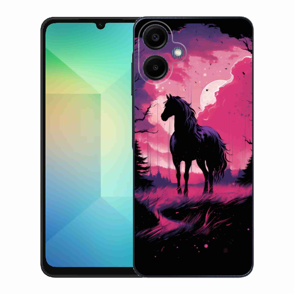 Gélový kryt mmCase na Samsung Galaxy A06 4G - čierny kreslený kôň 1
