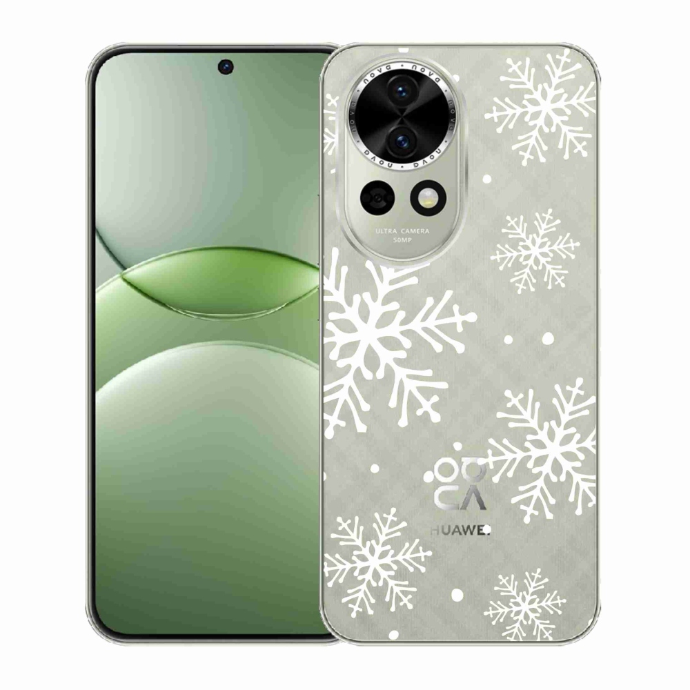 Gélový kryt mmCase na Huawei Nova 13 5G - biele vločky na priehľadnom pozadí