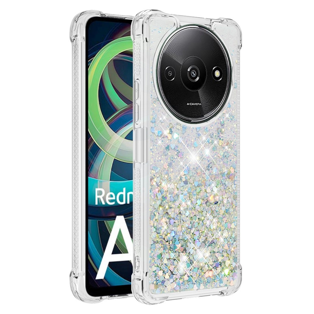 Glitter gélový presýpací obal na Xiaomi Redmi A3 - strieborný/srdiečka