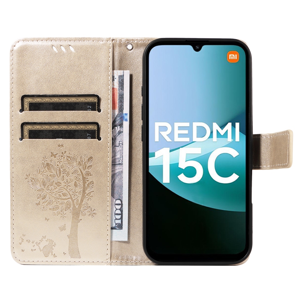 Trees knižkové púzdro na Xiaomi Redmi 15C 4G/5G (173mm) - zlaté