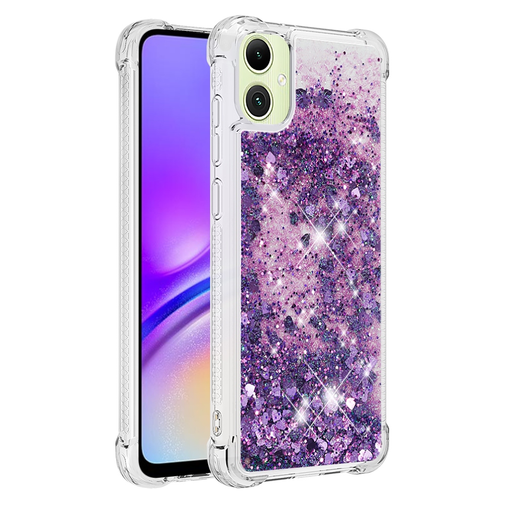Glitter presýpací gélový obal na Samsung Galaxy A07 4G - tmavofialový/srdiečka
