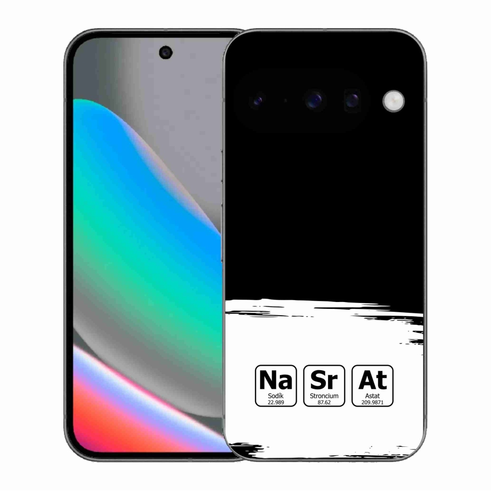 Gélový kryt mmCase na Google Pixel 10 - chemické prvky bieločierne pozadie