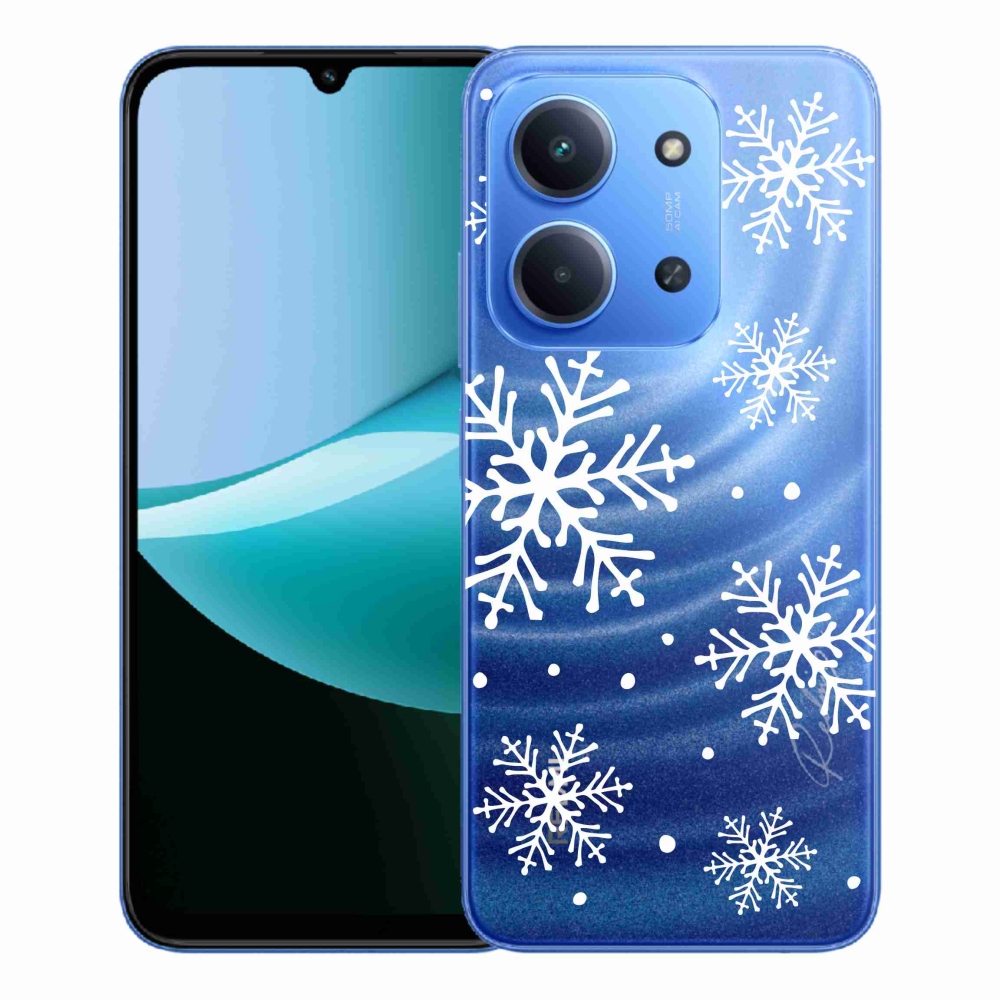 Gélový kryt mmCase na Xiaomi Redmi 15C 4G/5G (173mm) - biele vločky na priehľadnom pozadí