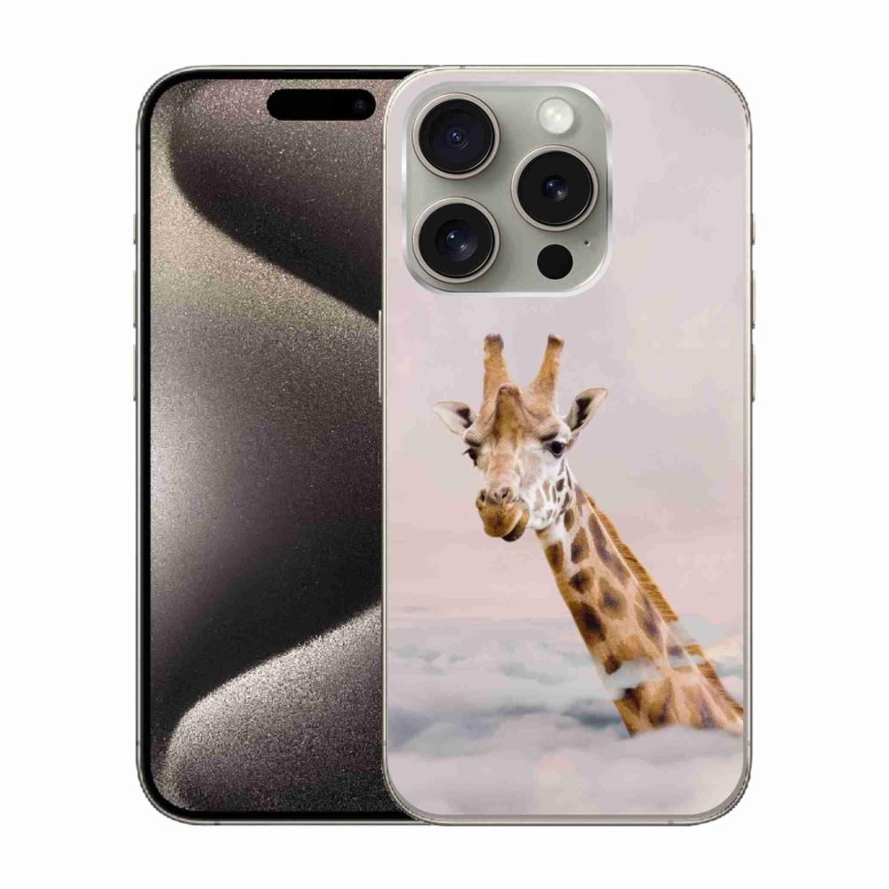 Gélový kryt mmCase na iPhone 15 Pro - žirafa v oblakoch